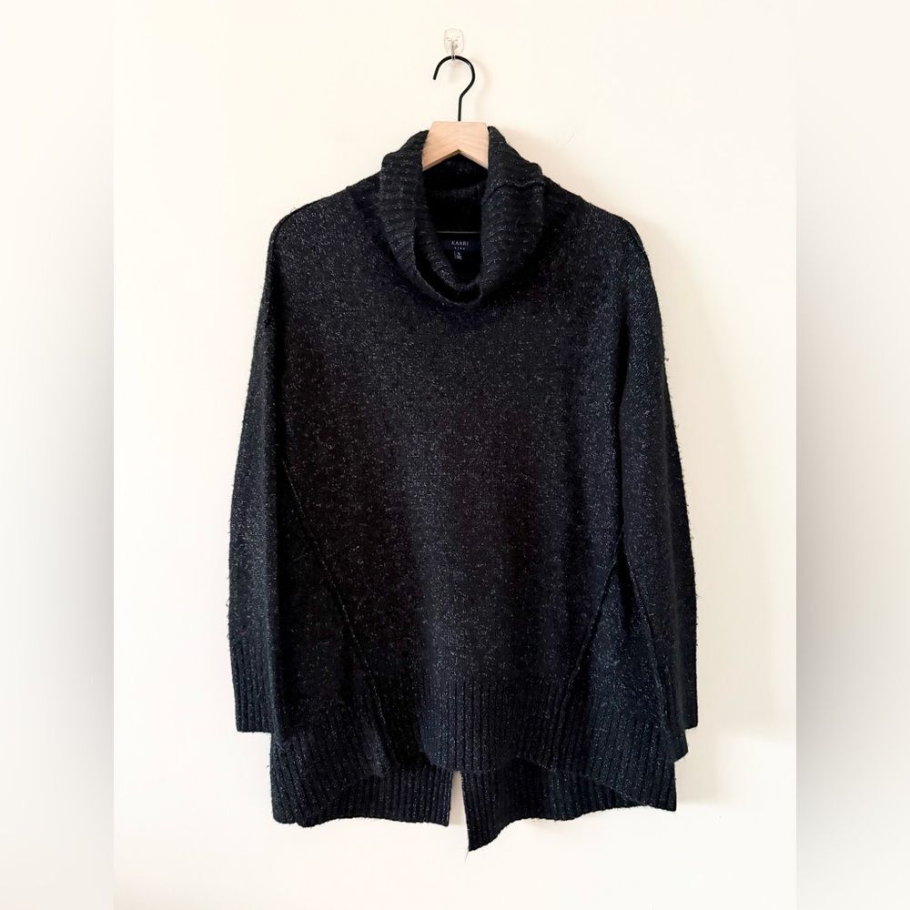 Kaari Blue Turtle Neck Tunic Sweater in Dark Gray with White Specks Size S